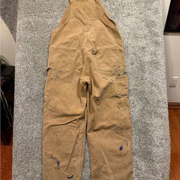Carhartt Double Knee Bib Overalls Mens 40x32* BRN Canvas Workwear Paint Splatter - Picture 2 of 16